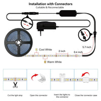 1 x RAW Customer Returns BUNACET LED Strip 16M 24V Dimmable Warm White 3000K-6500K Cold White, LED Strip Tape Stripes Light Strip 1920 LEDs with RF Remote Control Power Supply for Kitchen, Substructure, Cabinet, Cupboards, Indoor - RRP €43.39