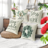 1 x RAW Customer Returns Dremisland Set of 4 Spring Cushion Covers 40 x 40 cm Eucalyptus Wreath Vase Decorative Cushion Covers Linen Green Plant Cushion Cover Sofa Decorative Cushion Sofa Cushion Cafe Garden Outdoor Home Decoration - RRP €17.53