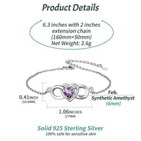 4 x Brand New Women s Heart Bracelet 925 Silver Adjustable Chain 16 5cm Curb Chain 6mm with Amethyst Stone Gift Idea for Birthday - RRP €159.96