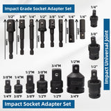 1 x RAW Customer Returns CCLIFE 17-piece socket adapter for impact wrench 1 4 3 8 1 2 3 4 bit socket universal joint Cr-Mo - RRP €32.09