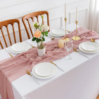 1 x RAW Customer Returns AOKSUNOVA Table Runner Muslin Wedding Old Pink Vintage 4m x 80cm Cheesecloth Table Runner 400cm - RRP €22.18