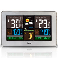 1 x RAW Customer Returns FanJu FJ3378 wireless weather station with alarm function and temperature humidity barometer alarm clock moon phase clock silver  - RRP €20.16