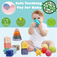 1 x RAW Customer Returns Montessori toy for baby 6-12 months, 3 in 1 stacking game building blocks baby toy set from 1 2 3 years sensory toy learning toy for toddler, teething ring stacking game - RRP €40.79