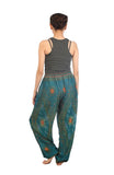 1 x Brand New Lofbaz Women Drawstring Floral 2 Harem Boho Pants Teal Green S - RRP €19.97