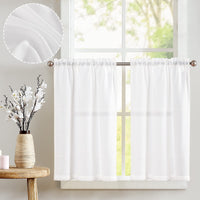 1 x RAW Customer Returns Vangao White Linen Panel Curtain Bistro Curtain Semi Transparent Privacy Plain Curtain Sheer Curtain Pair Scarves Window Curtain for Small Windows Kitchen Living Room Country House Set of 2 65W x 60H cm  - RRP €20.16