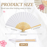 1 x RAW Customer Returns 50 Pieces Wedding Fans with 50 Pieces Organza Bags White Foldable Paper Fans Bamboo Hand Fans Vintage Pocket Fans for DIY Bridal Dancing Props Party Favors - RRP €51.99