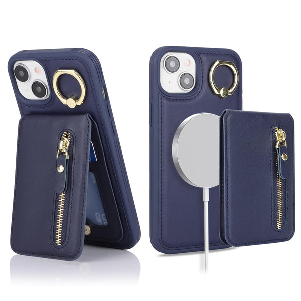 1 x RAW Customer Returns  for iPhone 14 Case Compatible with Magsafe for iPhone 13 Case Card Slot Removable 2 in 1 Zipper Wallet Men and Women - Dark Blue - RRP €18.88