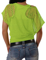 1 x RAW Customer Returns ELFIN women s mesh shirt mesh top mesh shirt 80s outfits carnival theme party tops mesh top summer tops, neon green, XL - RRP €22.18