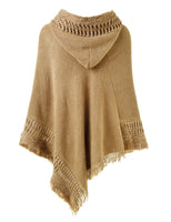 1 x RAW Customer Returns Ferand Women s Hooded Poncho Crochet Cape with Fringed Hem for Autumn Winter - One Size - Khaki - RRP €30.48