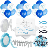 10 x Brand New Baby Baptism Communion Decorations Blue Wooden Fish Decorations Napkins 125 Pieces  - RRP €204.0