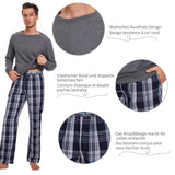 1 x RAW Customer Returns Mnamo Men s Long Pajamas 100 Cotton Comfortable Men s Pajamas Cotton with Check Pattern Gray Black Blue, M  - RRP €35.28