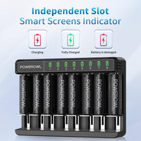 1 x RAW Customer Returns POWEROWL 8 Pack AA Battery with Charger, AA Battery Charger for AA AAA CD Batteries, Type C, Micro USB Quick Charge - RRP €27.99