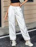 1 x RAW Customer Returns Yuson Girl Women s Cargo Pants Y2K Parachute Pants Vintage Streetwear Cotton Track Pants Hip Hop Baggy Loose Pants Low Waist Long Trousers with Pockets, Drawstring White-1, M  - RRP €29.89