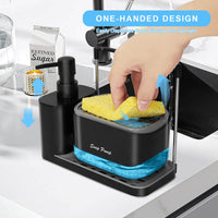 1 x RAW Customer Returns Kitchen Soap Dispenser with Sponge Holder and Tablecloth Holder, 3-in-1 Hand and Dish Soap Dispenser Set, for Kitchen Sink Countertop Storage Organizer Black  - RRP €18.68