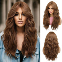 1 x RAW Customer Returns OUFEI Long Wavy Brown Wig with Bangs Natural Synthetic Hair Heat Resistant Wigs for Women Cosplay Daily Party Use - RRP €26.09