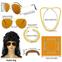 2 x Brand New PLULON 8 Pcs Men 70s Disco Costume Set Hippie V-Neck Drawstring Print Shirt with Wig Bandana Sunglasses Beard Gold Necklace Bracelet Disco Accessories for Party Prom - RRP €38.4