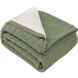 1 x RAW Customer Returns MH MYLUNE HOME Sherpa Blanket Cotton Knitted Blanket Oeko-Tex 180x200cm 660GSM Thick Cuddly Blanket Fluffy Sofa Blanket Bedspread Bed Throw Warm Crocheted Blanket Autumn Winter Blanket Olive Green - RRP €60.49