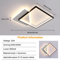 1 x RAW Customer Returns Mckalen LED Ceiling Light Dimmable, 32W 3600LM Modern LED Ceiling Lamp Square 66.5CM, Acrylic Living Room Ceiling Light with Remote Control 3000K-6500K for Bedroom Study - RRP €61.85