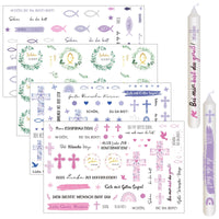 8 x Brand New Tenare 4 Sheets Christening Candle Tattoos 29 x 19 cm Communion Candle Stickers with Sayings Sch n Dass Du Da Bist Water Slide Film for Confirmation Baptism Decoration - RRP €163.2