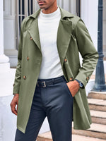 1 x RAW Customer Returns Feziakuk Men s Trench Coat Double Breasted Long Coat Lapel Autumn Winter Military Style Jacket Transition Jacket, Army Green XL - RRP €60.49