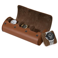 1 x RAW Customer Returns Asvert watch roll watch box travel watch case travel watch box 3 watches watch box travel case for small watches watch case travel transport box watch bag dark brown - RRP €31.25