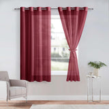 1 x RAW Customer Returns DWCN Sheer Voile Curtain Transparent Curtain with Eyelets 2 Pieces Eyelet Curtain for Living Room, Babyroom, Bedroom, Wine Red, 160 x 140 cm H x W  - RRP €26.99