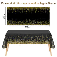 1 x RAW Customer Returns Pack of 4 Black and Gold Party Tablecloth Disposable for Rectangular Table, Gold Dot Confetti Tablecloths for Picnic Weddings Birthday Parties Christmas Graduation Cocktail Party 137 x 275 cm Black Gold  - RRP €15.28