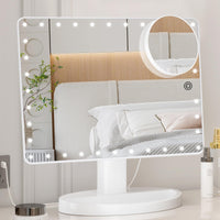 1 x RAW Customer Returns FUNTOUCH Large Makeup Mirror with 35 LED Light, 1X 10X Magnifying Mirror, Touch Screen Switch, Dual Power Supply Mirror, Dimmable Cosmetic Mirror with Lighting, 360 Rotating Table Mirror White  - RRP €34.3