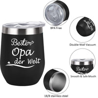 1 x Brand New Livole Grandpa Gifts Birthday, Birthday Gift for Grandpa, Men, Best Grandpa In The World, 12oz Coffee Mug to Go, 350ml Wine Glasses with Lid, Stemless Wine Mug for Coffee, Champagne, Black - RRP €14.11