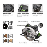 1 x RAW Customer Returns GALAX PRO Circular Saw 1200W 5800RPM, Max Cutting 62mm 90 , 42mm 45 , Double Safety Button, Parallel Rule, 185mm Blade for Wood, Plastic, Thin Metal 76331 - RRP €20.4