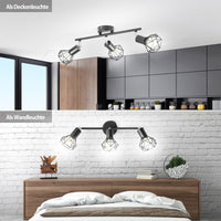 7 x Brand New THSheng LED ceiling light 3 flames black, 350 swivel head ceiling light living room, spot bar ceiling lamp spot wall spotlight, color temperature 5500 K 1980 LM standard E14 socket, with light bulb - RRP €186.48