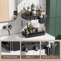 1 x RAW Customer Returns Sotfamily Kitchen Cabinet Organizer Extendable Including 2 Hanging Cups and 4 Hooks, Sink Cabinet Organizer, Kitchen Organizer Sink, Cabinet Organizer Kitchen, Base Cabinet Organizer, 2 Pack, Black - RRP €35.99