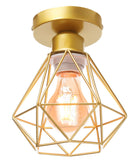 1 x RAW Customer Returns TOKIUS Retro Ceiling Lamp 16CM Vintage Ceiling Light in Industrial Design Geometric Lampshade E27 Lamp Made of Iron Cage Pendant Light Gold 1 Piece  - RRP €15.11