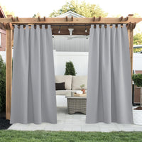 1 x RAW Customer Returns PONY DANCE outdoor curtains with Velcro fastener, loop curtain, set of 2, gazebo curtains, privacy and sun protection curtains, weatherproof outdoor curtains, waterproof, H 213 x W 132 cm, silver grey - RRP €42.95