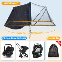 13 x Brand New Orzbow 2 in 1 insect protection and sun protection for baby car seat, breathable sun shade for baby car seat with UPF 50 and with supports, universal mosquito net suitable for Maxi-Cosi, Cybex, Joie etc. black  - RRP €209.69