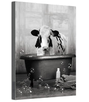 1 x Brand New UGZDEA Animal in the Bathtub Canvas Pictures, Black White Bear Elephant Cow Alpaca Bathroom Poster Home Decor-without Frame C, 30x40cm  - RRP €14.99