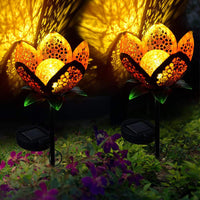 1 x RAW Customer Returns ALLOMN Solar Lights Outdoor Garden, 2 Pcs Outdoor Path Decorative Lamp Lights Solar Landscape Lights Waterproof Path Lawn Yard Garden Lamps Pretty Floral Patterns Hollow Flowers, 2 PCS  - RRP €27.98