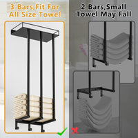 1 x RAW Customer Returns Ovicar Bathroom Towel Rack - Wall Mounted Rolled Towels Storage with Metal Shelf and 3 Hooks, 3 Rods, Wall Towel Rack for Small Bathroom, Bath Towel Organizer Black  - RRP €33.25