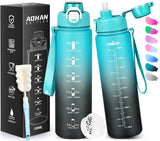 1 x RAW Customer Returns AOHAN sports drinking bottle 1l, water bottle Tritan BPA-free, leak-proof drinking bottle with straw, sports bottle with filter and time marker for fitness, cycling, school, office and outdoor - RRP €10.07