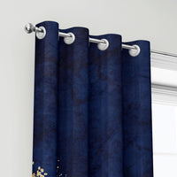 1 x Brand New HOSIMA Gold Blue Textured Curtains, Eyelet Curtains, Set of 2 Curtains, Gold Blue Textured Print, Curtains for Kids and Teens Rooms Gold Blue Textured S  - RRP €20.4