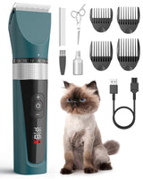 1 x RAW Customer Returns oneisall Cat Clipper Quiet, Professional Hair Clipper for Long-Haired Cats, 5-Speed Cat Shaver with LCD Display, IPX6 Waterproof, Easy to Clean Green  - RRP €40.2