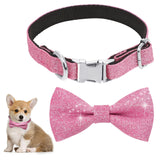 1 x Brand New WLLHYF Dog Collar with Bow Tie Adjustable Pet Collar Bling Girl Bow Tie with Metal Buckle Collar Cute Dog Collar for Small Pets Puppies Dogs Cats Daily Walks - RRP €20.4