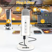 1 x RAW Customer Returns zealsound USB microphone, k66 pearl white condenser microphone for PC mobile phone, PS4 PS5, microphone PC USB C for gaming, podcast, recording, streaming, with mute gain echo, compatible with Mac, Windows - RRP €43.49