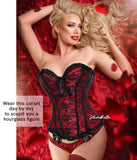 1 x RAW Customer Returns SLIMBELLE Bustier Corset Top Floral Lace Boned Overbust Gothic Sexy Cincher for Christmas and Party with 1 Thong-Red-6XL - RRP €21.73