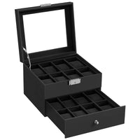 1 x RAW Customer Returns SONGMICS watch box, watch case with glass lid, 2 levels, watch case with removable watch cushions, watch box, gift idea, PU cover in black, velvet lining in black JWB016B01 - RRP €35.99