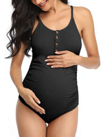 1 x RAW Customer Returns Summer Mae One Piece Maternity Swimsuit Round Neck with Button Black L - RRP €44.36