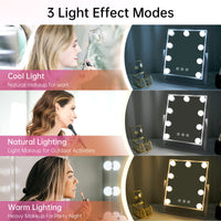 1 x RAW Customer Returns FUNTOUCH Hollywood cosmetic mirror with lighting large, make-up mirror with 9 LED lights, 3 color temperatures adjustable, 360 rotation, touch control, plug-in, cosmetic table mirror white  - RRP €40.33