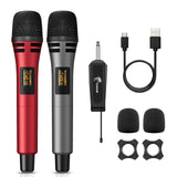 1 x RAW Customer Returns TONOR Wireless Microphone, UHF Portable Cordless Metal Dynamic Wireless Microphone System with Rechargeable Receiver, for Amplifier, PA System, Karaoke Machine, Gray and Red - RRP €49.99