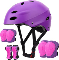 1 x RAW Customer Returns SAMIT knee pads children 7 in 1 set with skater helmet, inline skates protectors for children adjustable children s protective equipment set 8-12 years for skateboard roller skates scooter sport pink purple - RRP €25.2