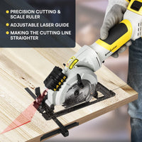 1 x RAW Customer Returns ENVENTOR Mini Circular Saw Battery, Brushless 20V 4.0Ah Mini Handheld Circular Saw Battery, 3800RPM, Laser Guide, Cut 42.8mm 90 , 28mm 45 , 2 115mm Blades for Wood, Quick Charger - RRP €90.74